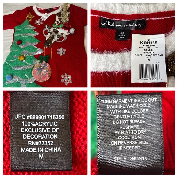 NWT M Christmas Sweater United States Sweaters Red Festive Tree Reindeer Orname - Picture 12 of 16
